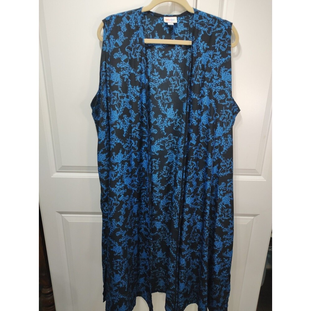 LuLaRoe Black and Blue JOY Womens XL Duster Vest Long Boho Silky Feel